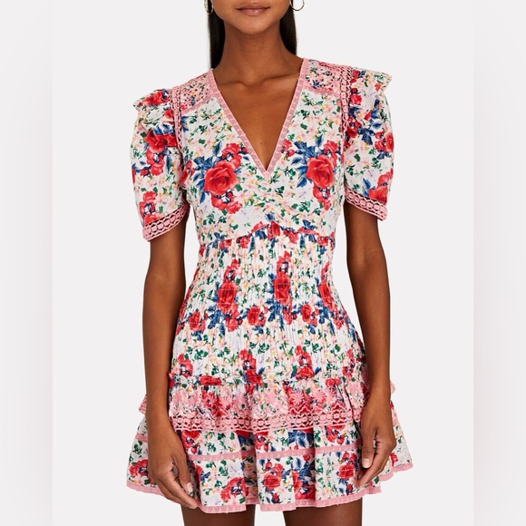 LoveShackFancy Rena Ruffled Floral Mini Dress - Small - Picture 1 of 3